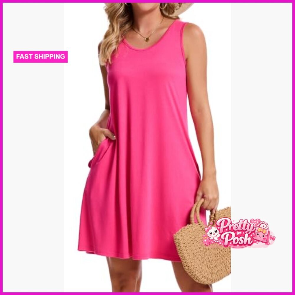 Sleeveless V-Neck Swing Sundress with Pockets Casual Summer Beach Dress - Picture 4 of 6